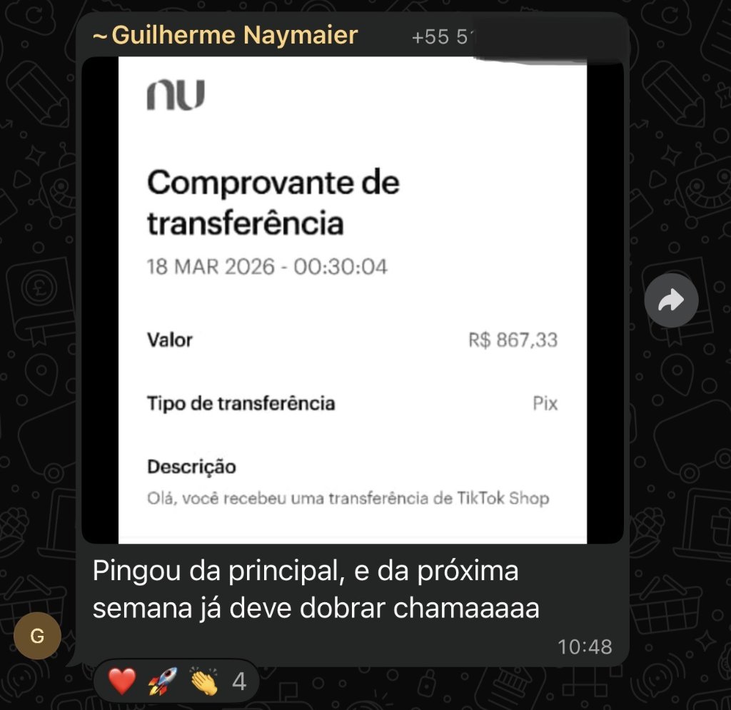 Comprovante de transferência via Pix no valor de R$ 867,33 com a descrição: você recebeu uma transferência de TikTok Shop.